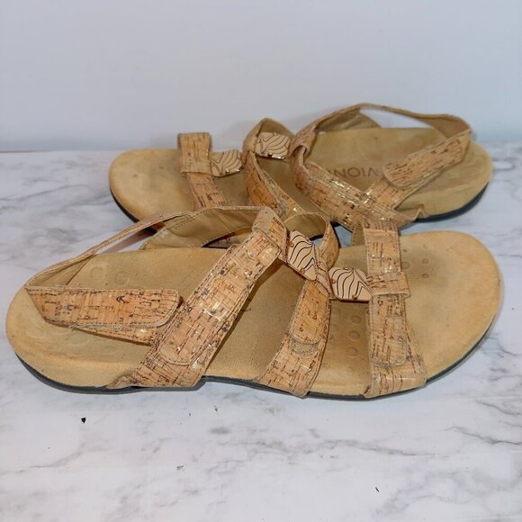 Vionic Women's Amber Beige Tan Cork Ankle Strappy Flats size US 10 - Picture 2 of 9